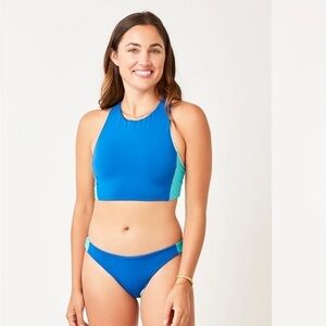NWT Carve Designs Blue Teal Sanitas Color block Swimsuit Bikini Top Size L